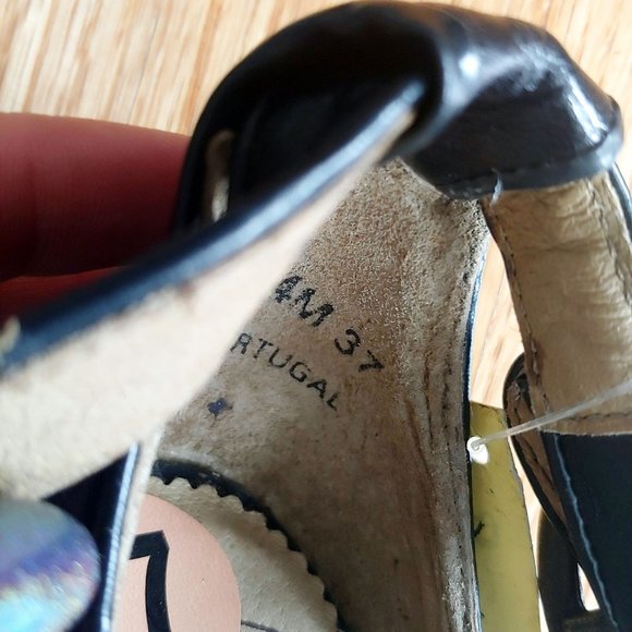 [SOLD] Fly London Black leather Mary Jane Cross Strap Wedge Heels - Picture 11 of 16